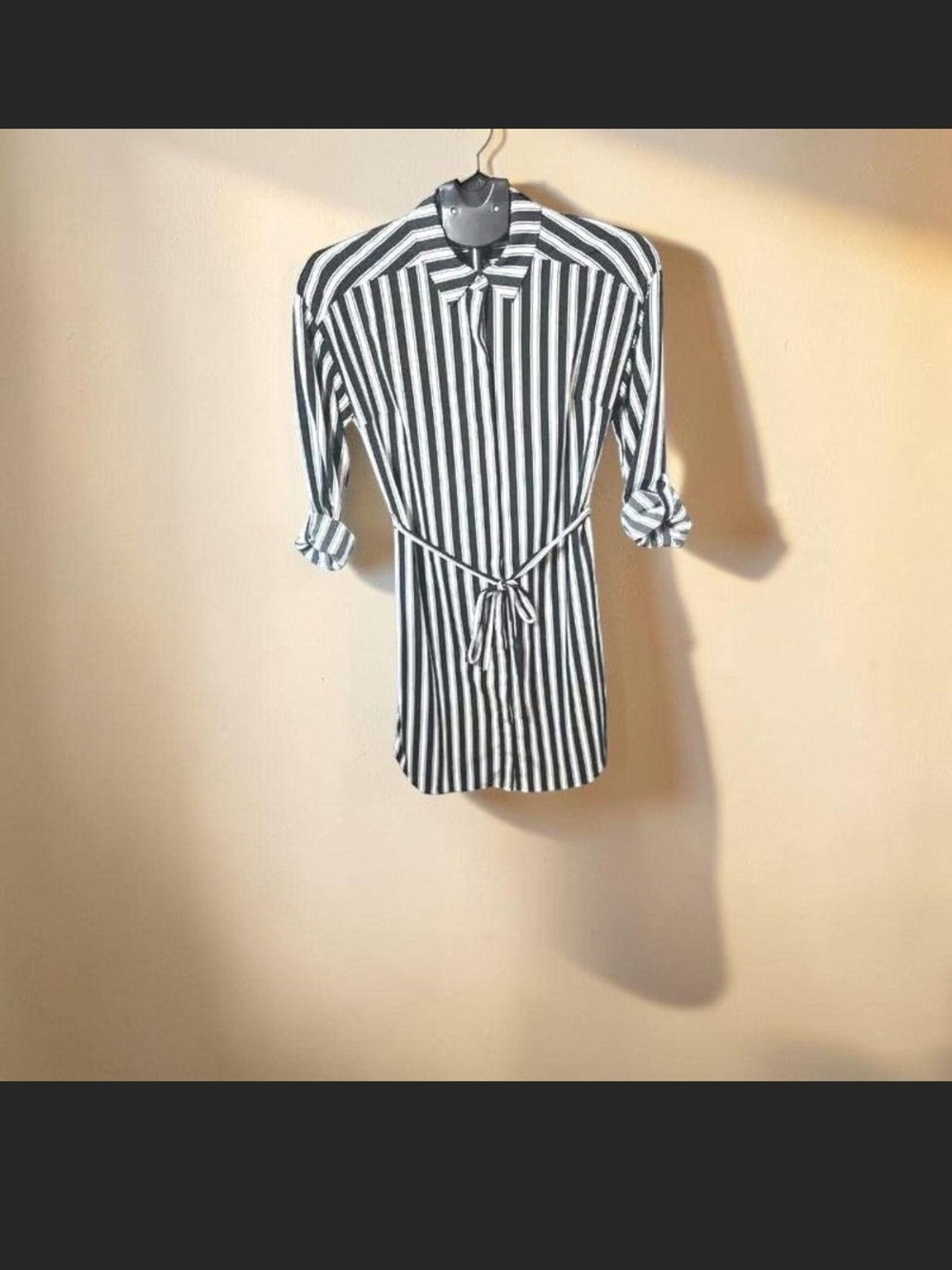 Express Black & White Vertical Stripe Midi Shirt Dress - Picture 3 of 8